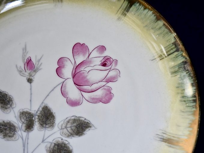 talerz dekoracyjny porcelanowy złocenia i malatura ręczna vintage retro